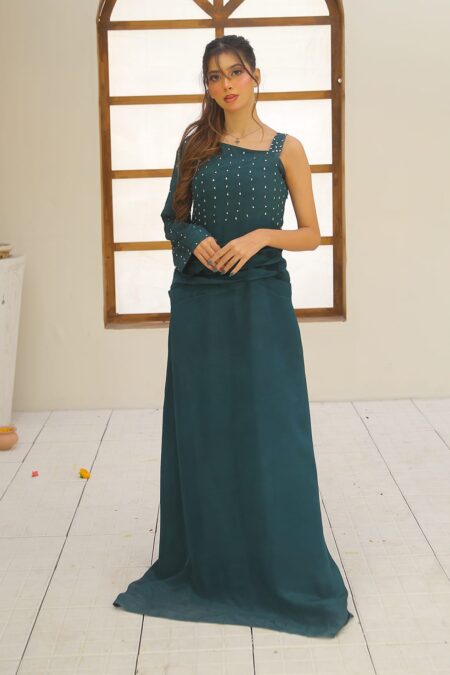 One Shoulder Cotton Silk Pishwas